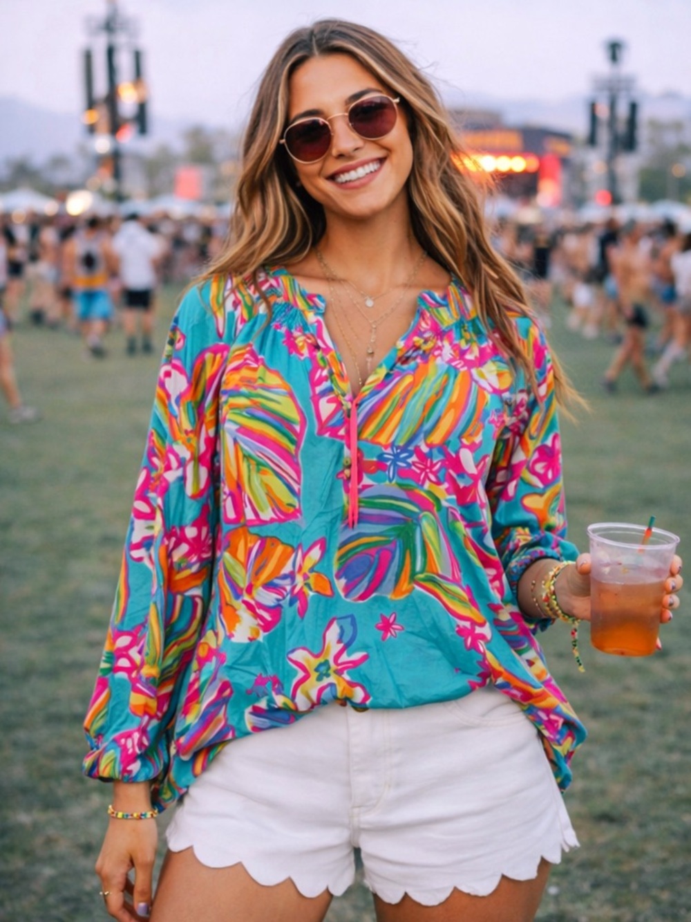 Lilly Pulitzer Elsa Top Pink Sunset Home Slice" print. Sz Lg Excellent